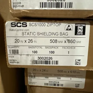 100 Pack of SCS 20" x 26" SCS1000 Metal-In Ziptop Static Shielding Bags 3002026