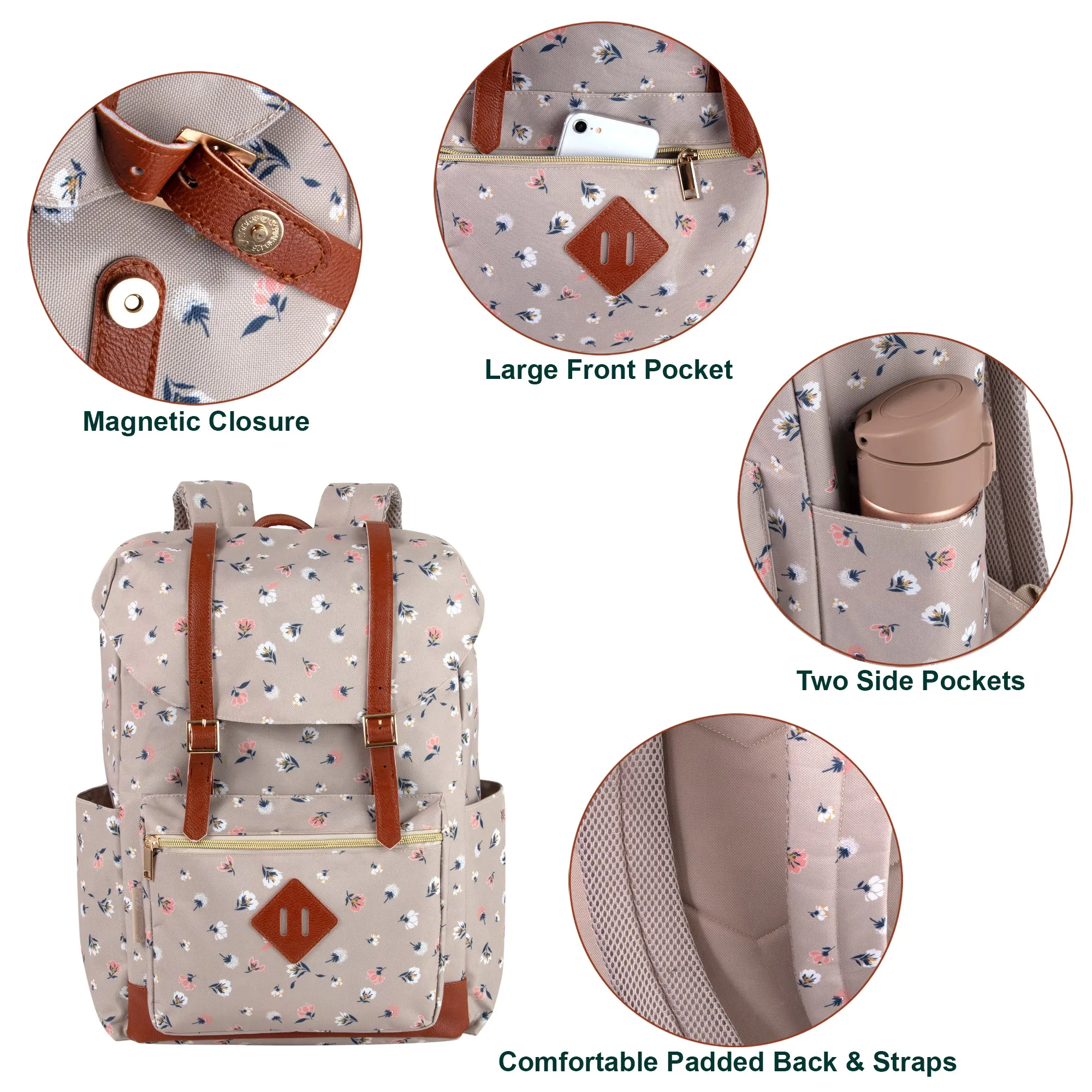 17-Inch Double Buckle Backpack - Floral