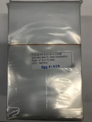 500 Pack of Clear 4" x 6" x 3 Mil Polyethylene (PE) Bags BB-CL-3MILX04X06IN