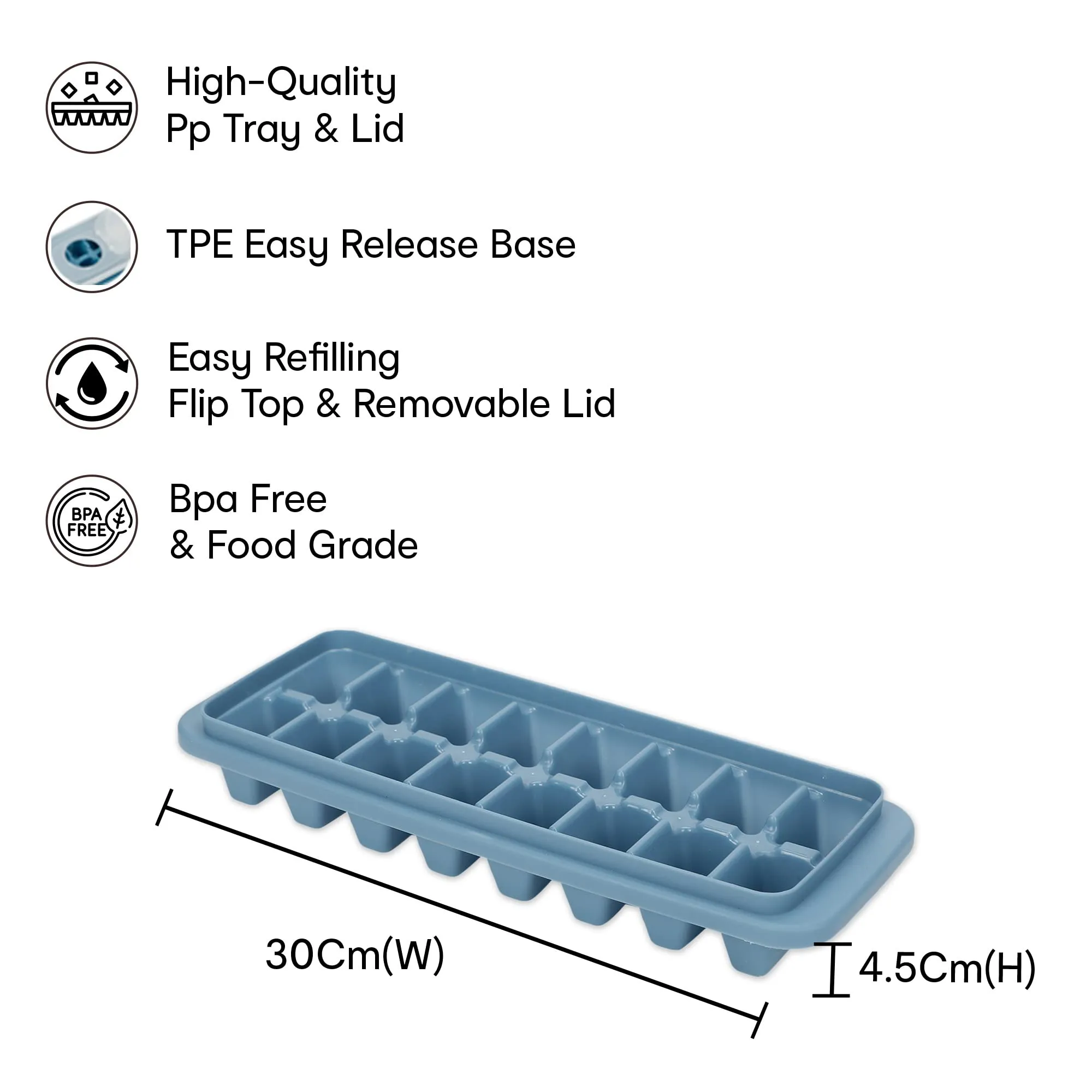 Anko BPA-Free Ice Cube Tray with Convenient Flip-Top Lid and Easy-Release TPE Base (1 Pack)