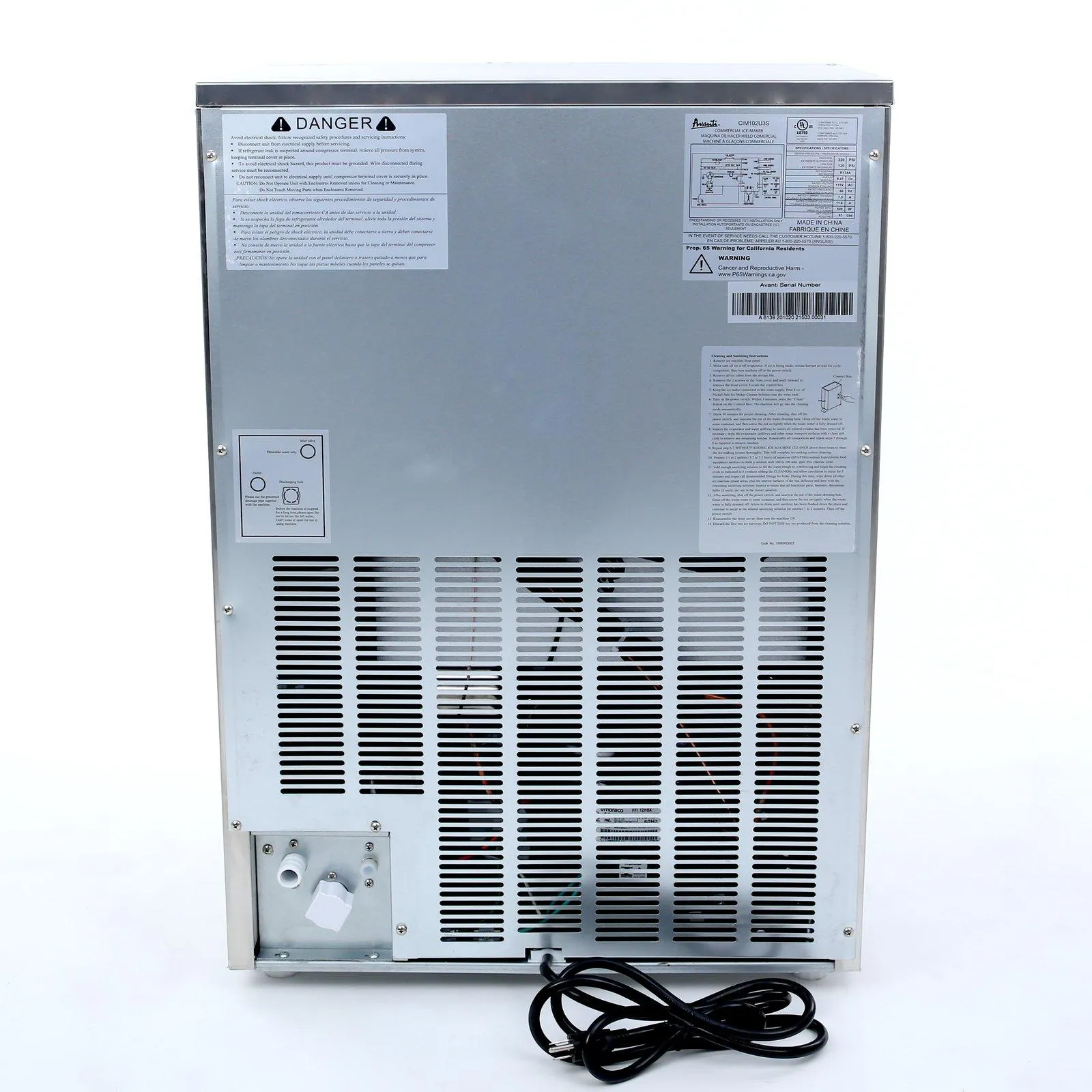 CIM102U3S Avanti Commercial Ice Maker - Stainless Steel / 102 lbs