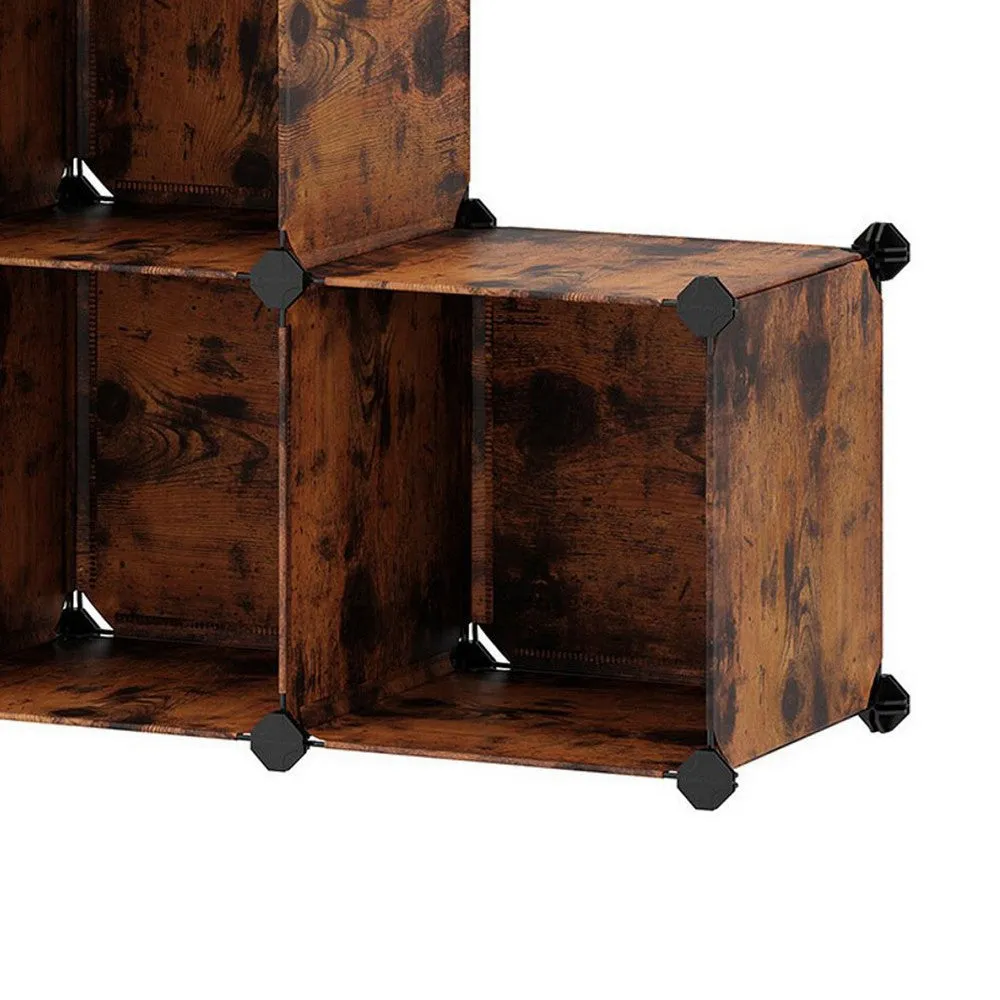 Coki 38 Inch Storage Organizer, 6 Cube Cubbie Shelves, Black, Brown Finish By Casagear Home