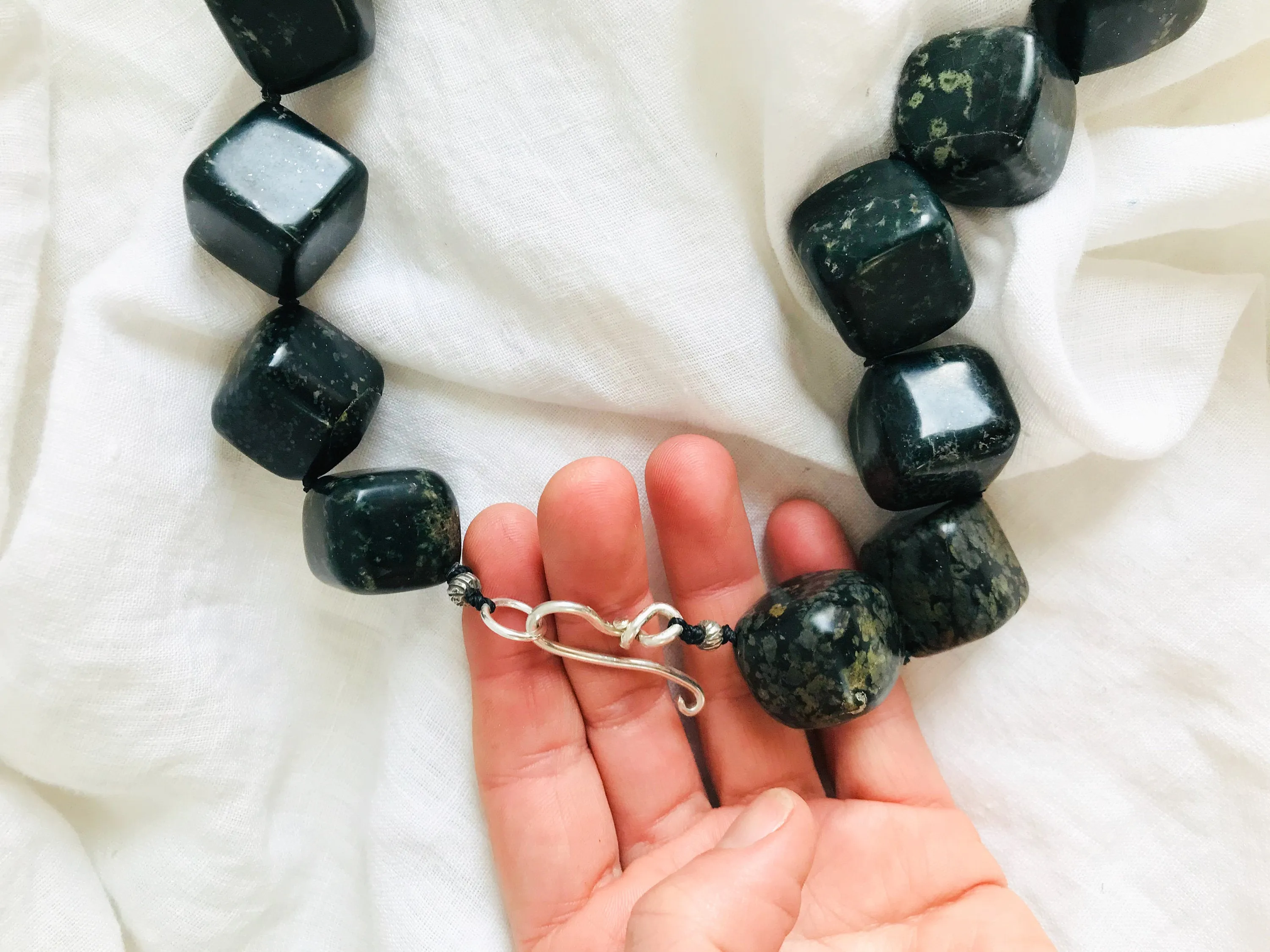 Dark Nephrite Jade Necklace. Long Necklace