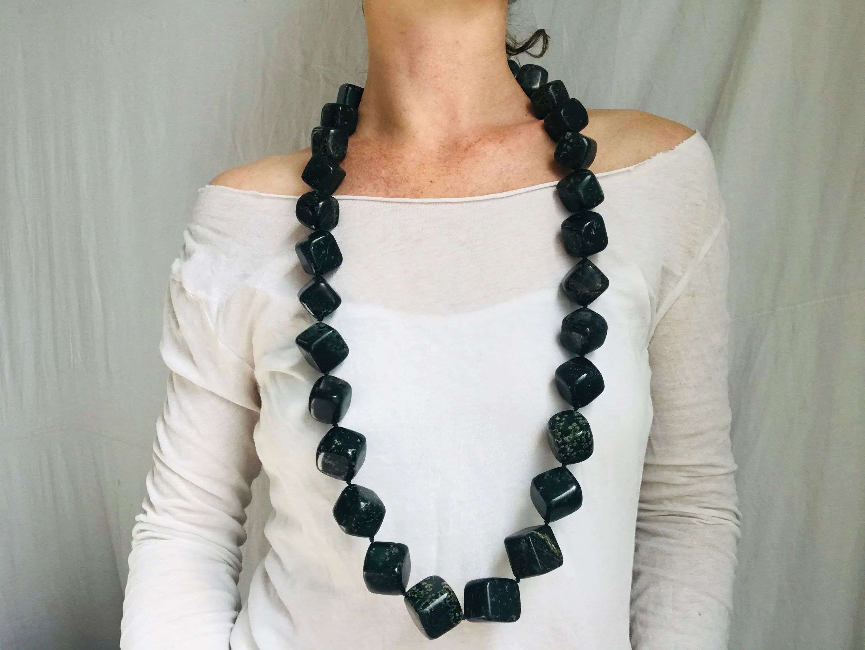 Dark Nephrite Jade Necklace. Long Necklace
