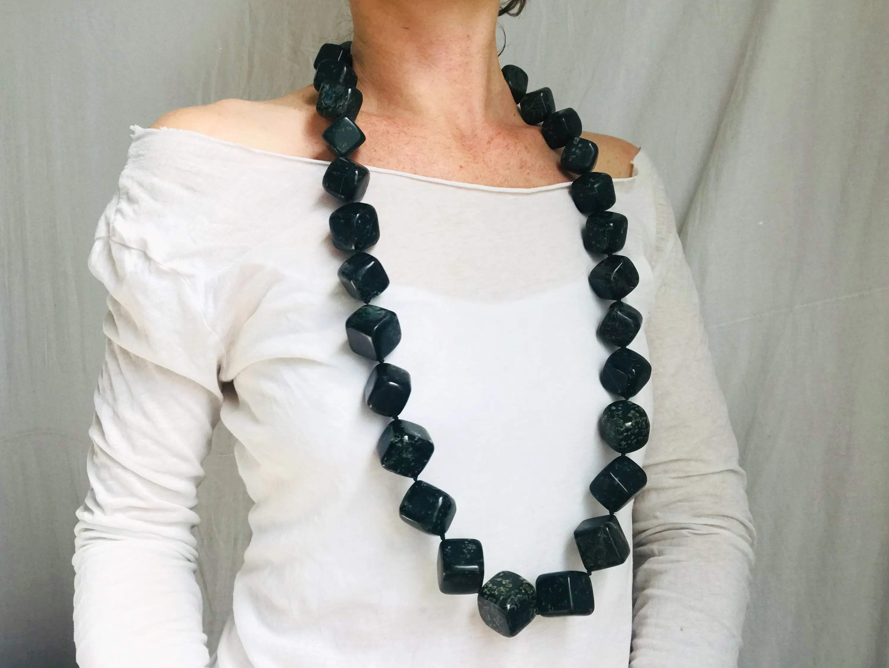 Dark Nephrite Jade Necklace. Long Necklace