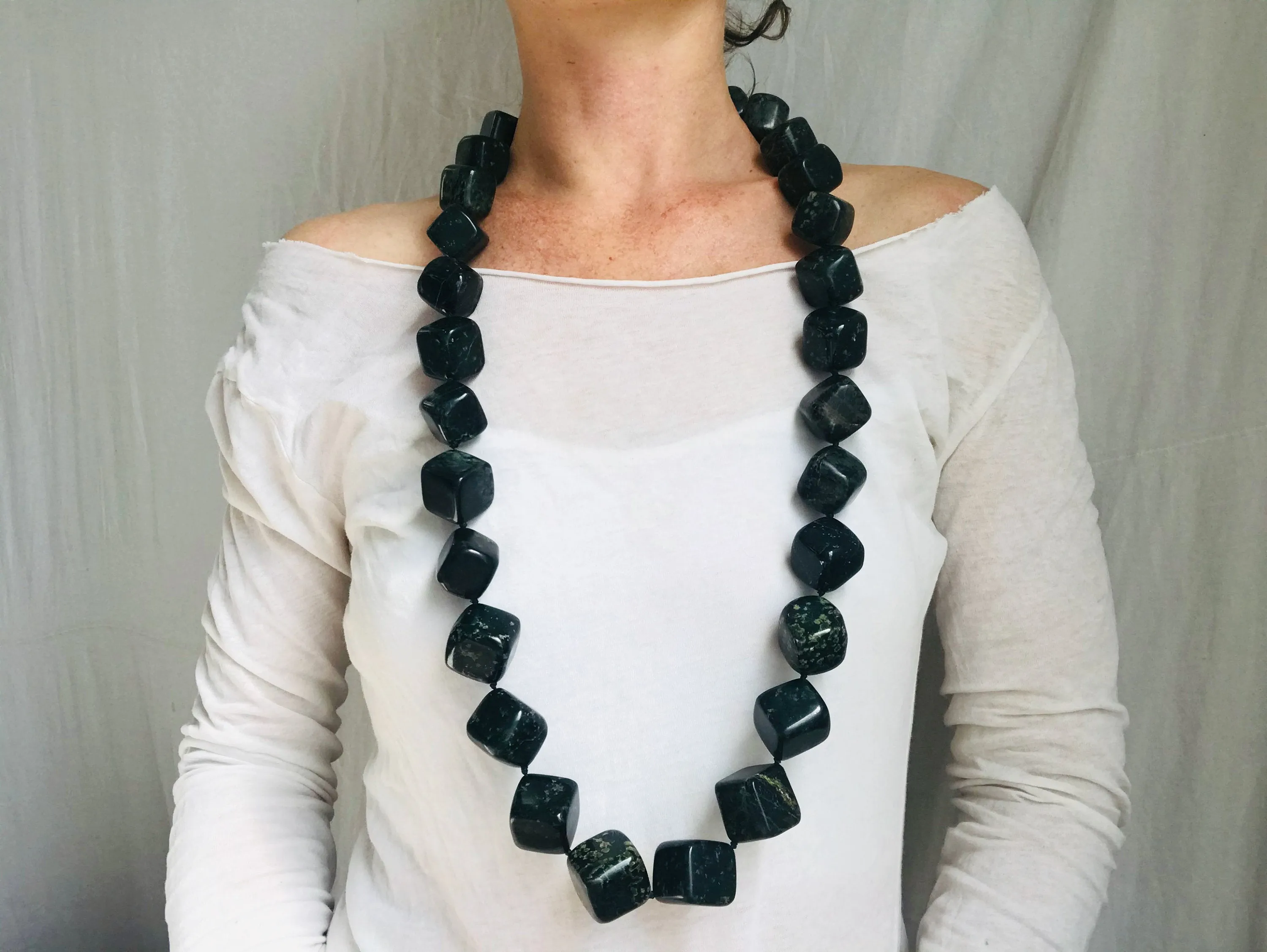 Dark Nephrite Jade Necklace. Long Necklace