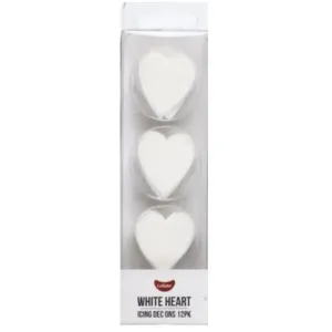 Edible White Heart Dec Ons - 12 Pack