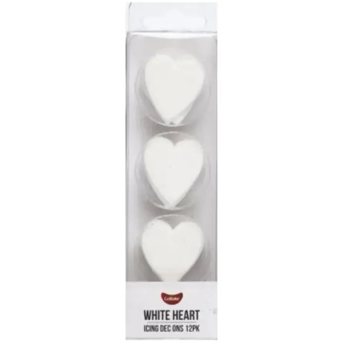 Edible White Heart Dec Ons - 12 Pack