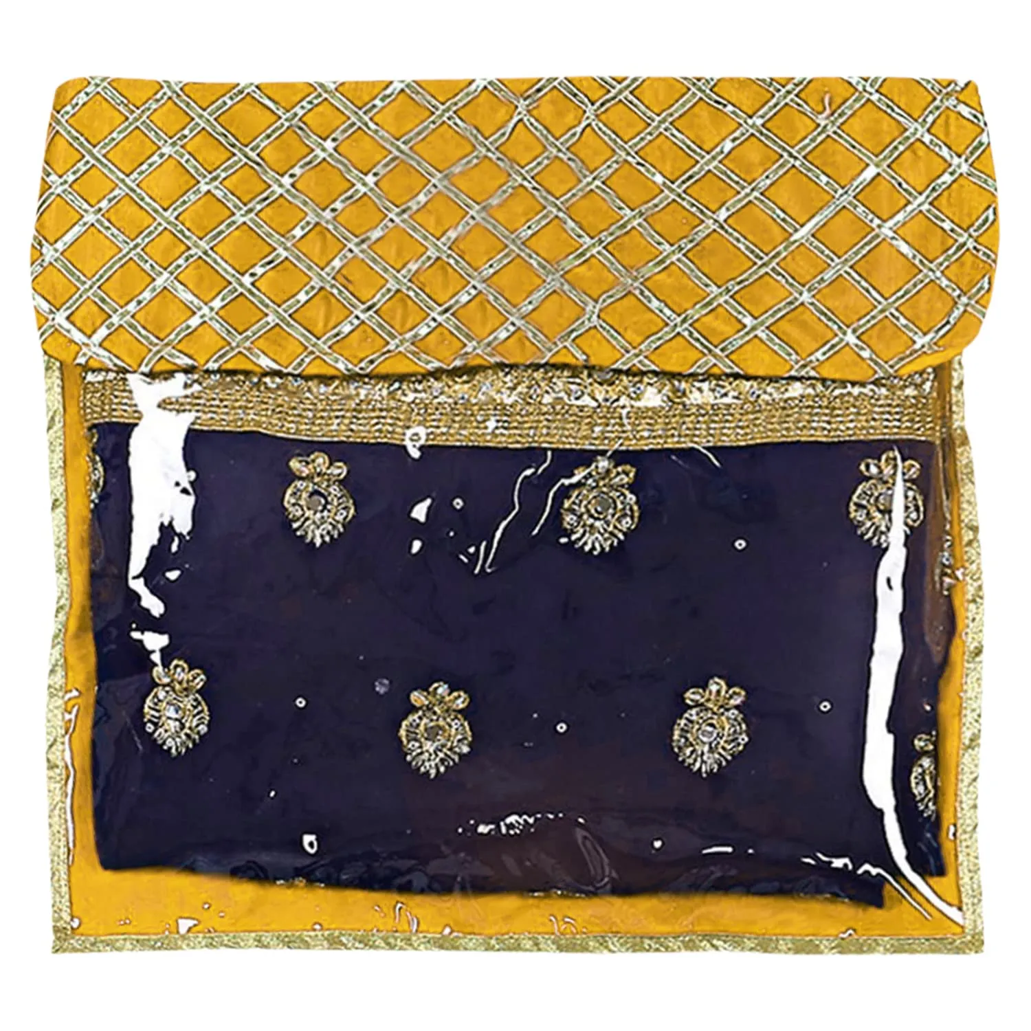 Heart Home Seamless lattice Design Satin Single Saree Cover With Transparent Top- Pack of 12 (Yellow)-50HH01338