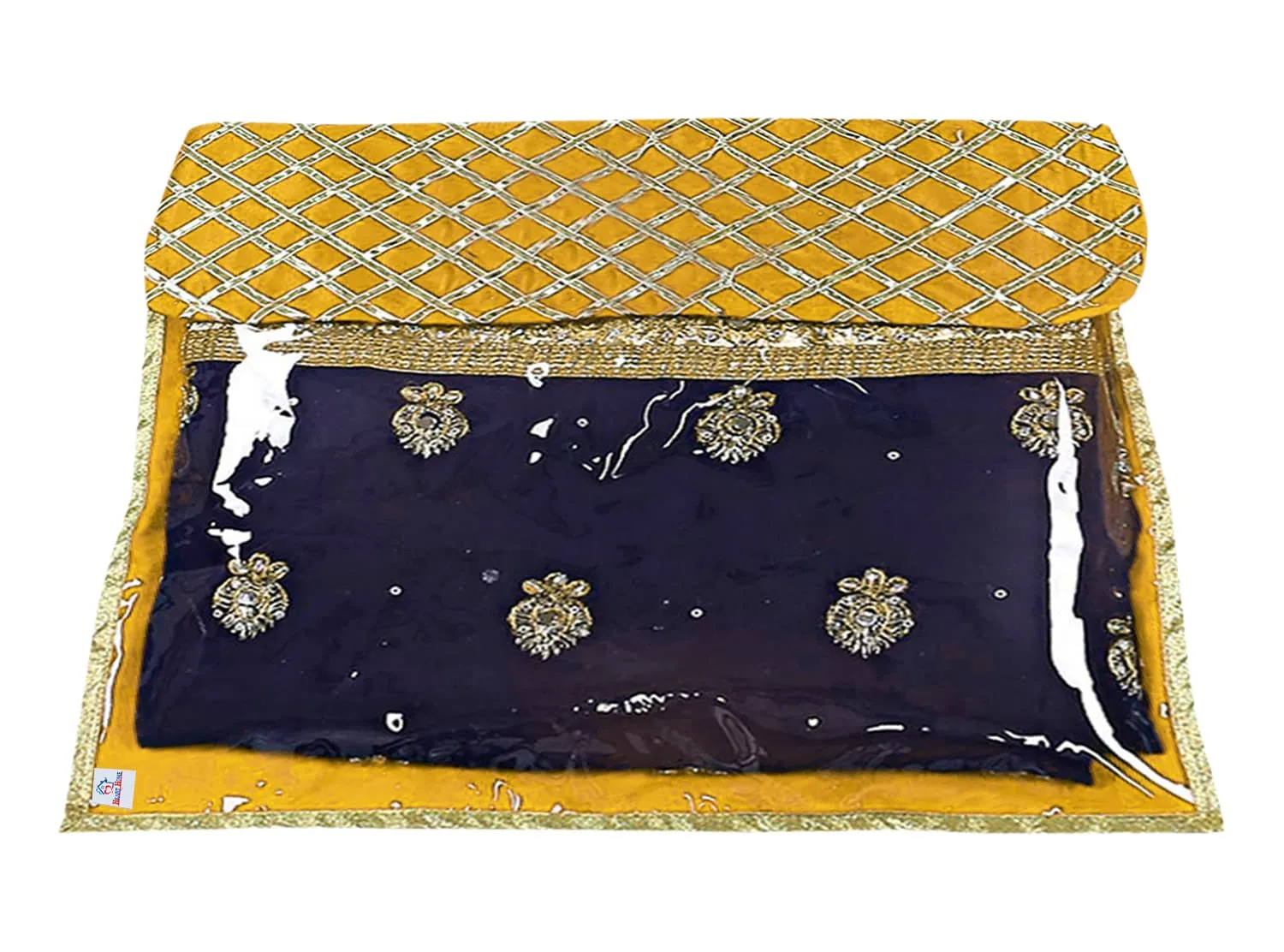 Heart Home Seamless lattice Design Satin Single Saree Cover With Transparent Top- Pack of 12 (Yellow)-50HH01338