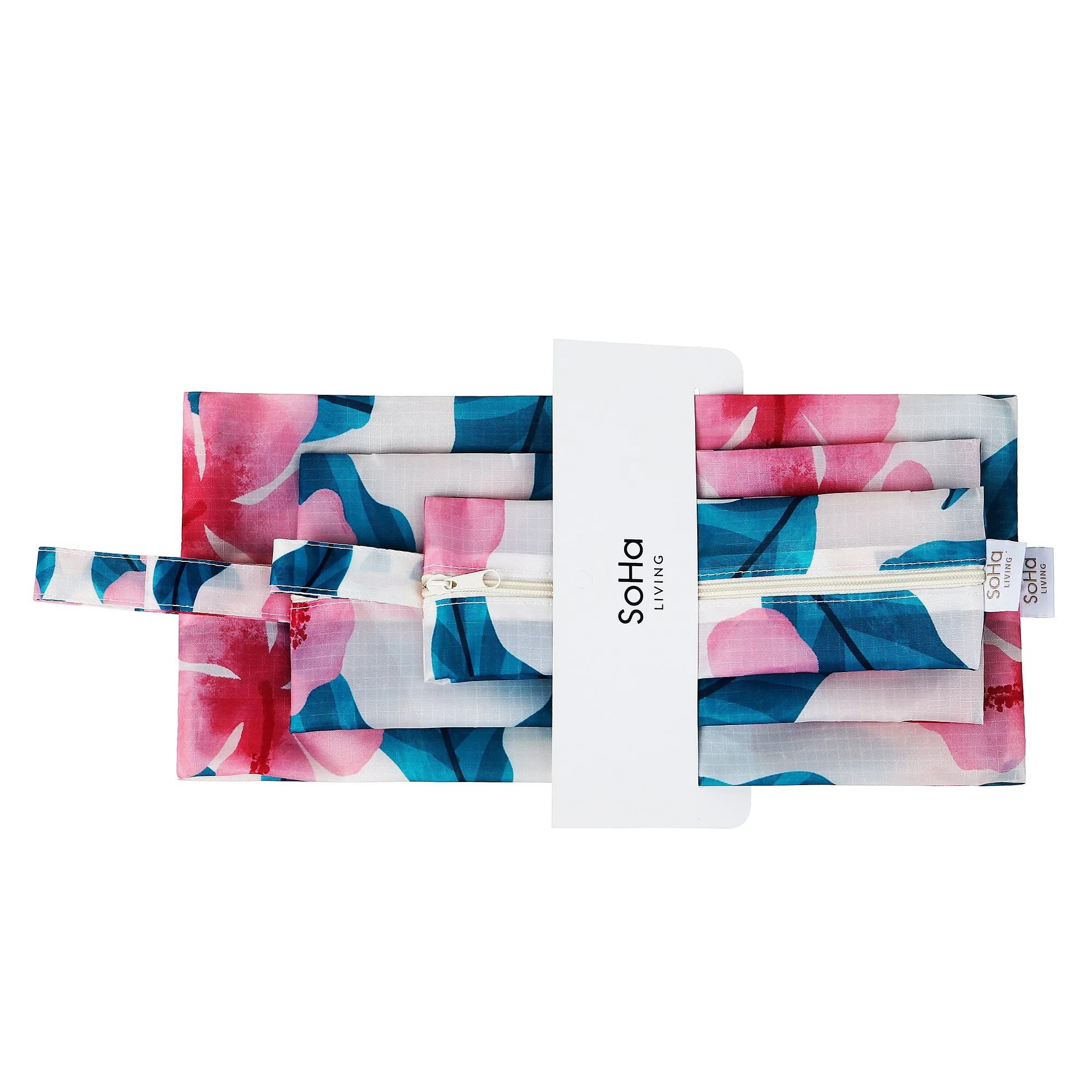 Hibiscus Flower 3D Zip Pouch, Set of 3