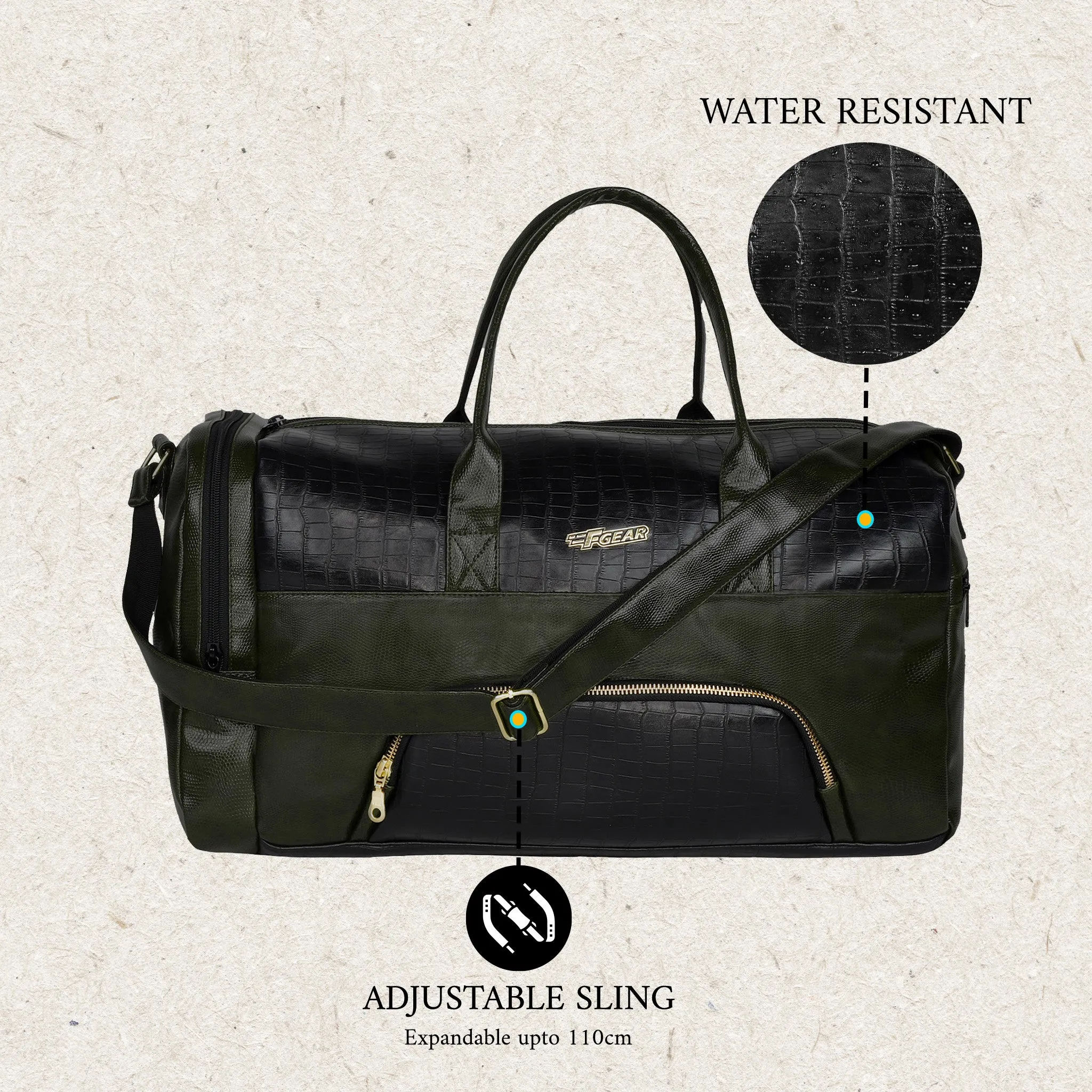 Jesko 26L Black Green Vegan Leather Travel Duffle