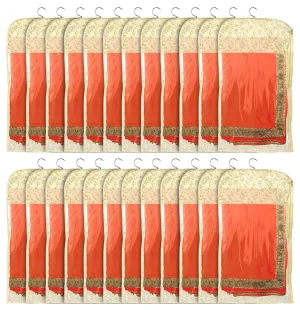 Kuber Industries Metalic Print Non-woven Hanging Saree Cover Wardrobe Organiser With Hanger (Gold)-Pack of 24-KUBMART15529