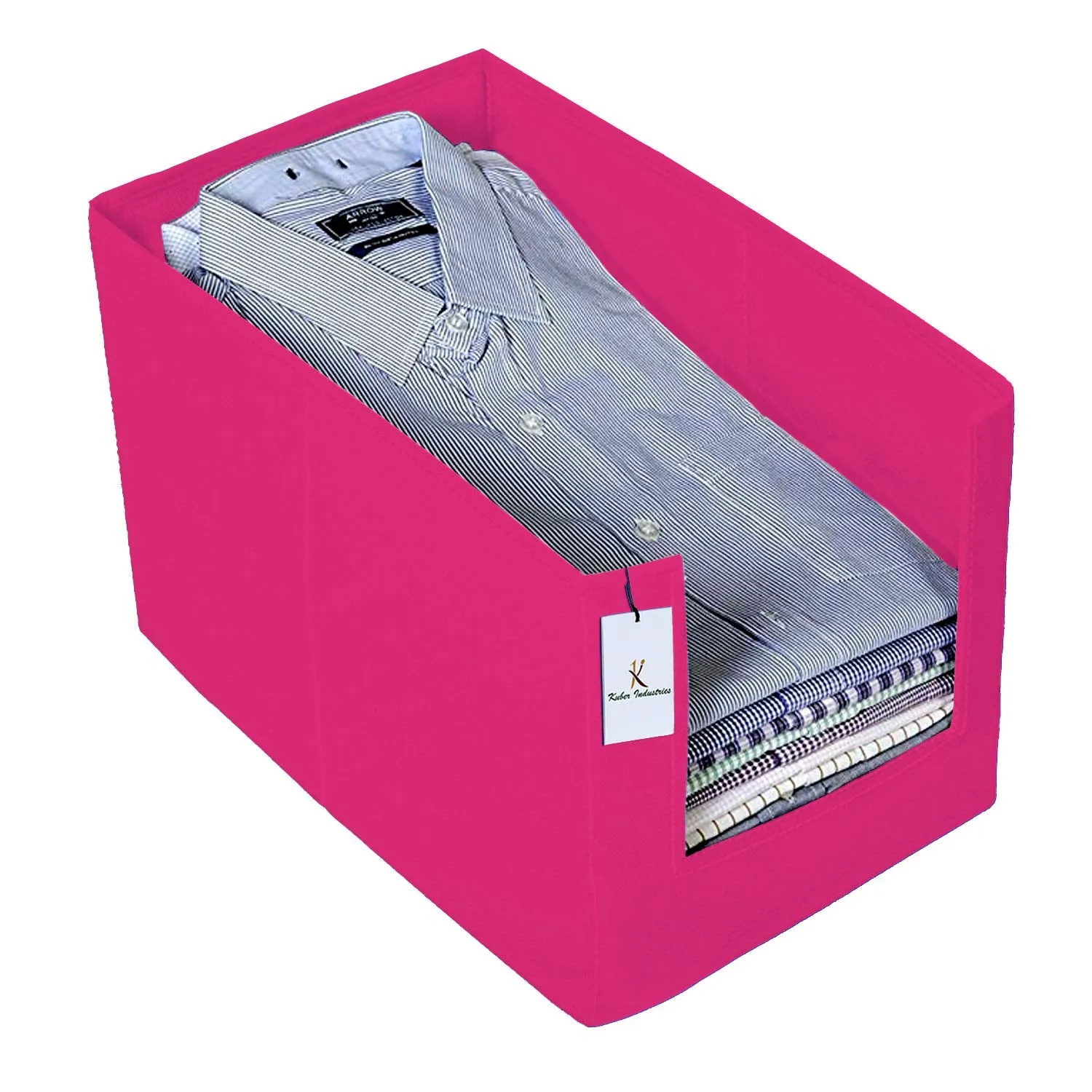 Kuber Industries Non Woven 2 Piece Shirt Stacker Wardrobe Organizer and 2 Piece Large Foldable Storage Organiser Cubes/Boxes (Pink) -CTKTC38374