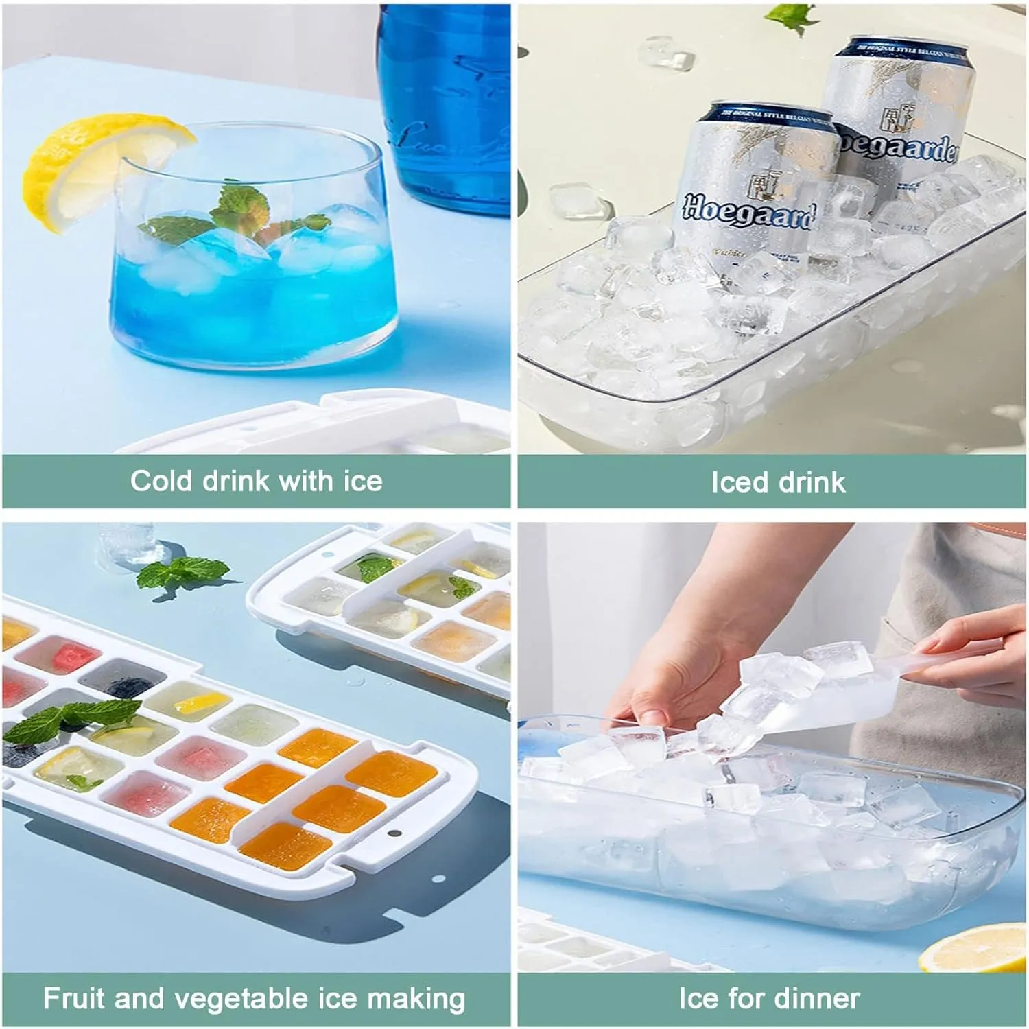 Kuber Industries Pack of 2 Ice Cube Tray with Lid | Ice Cube Storage Box with Ice Scoop | 24 Ice Cube Molds for Freezing | One-Press Demolding | BPA Free | Pink