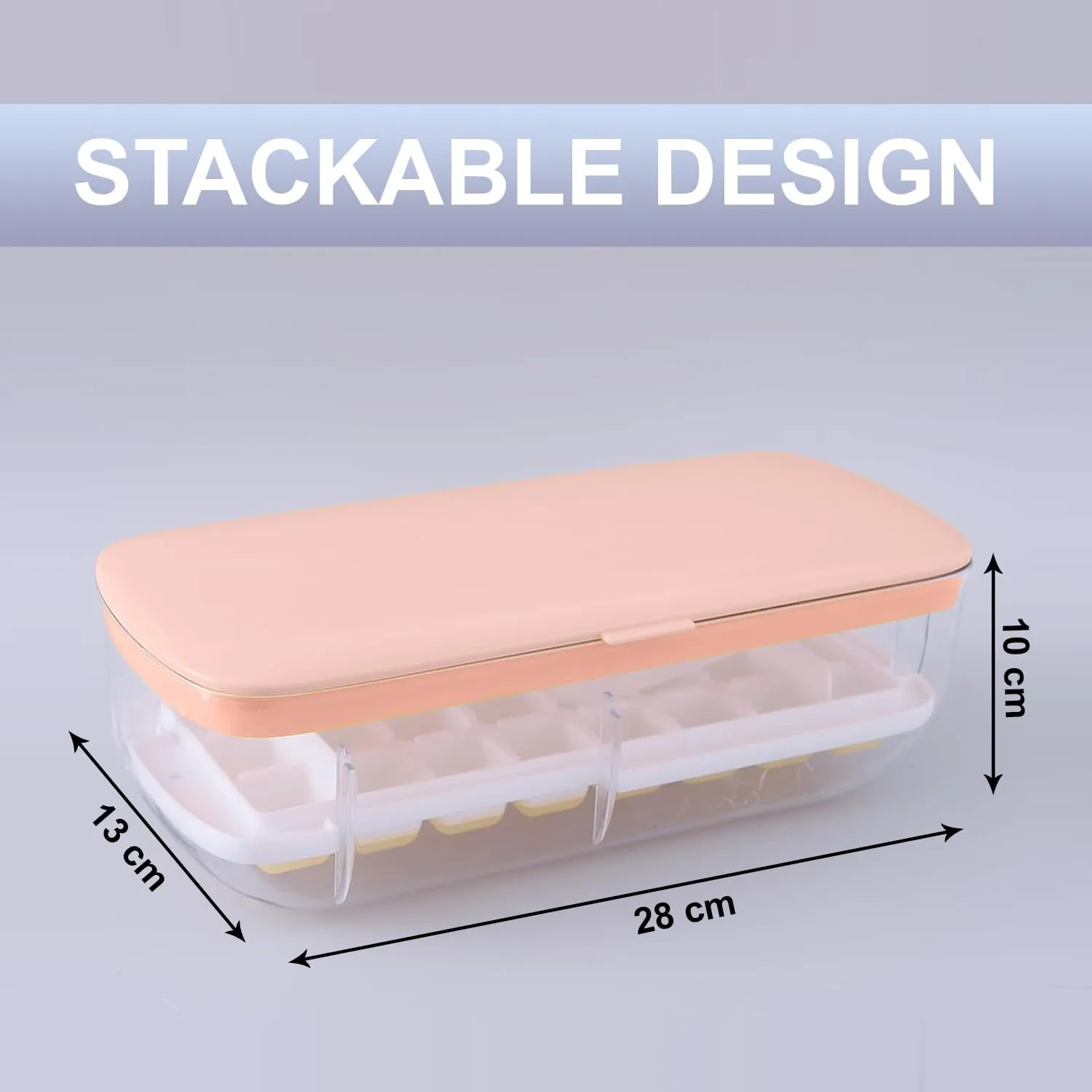 Kuber Industries Pack of 2 Ice Cube Tray with Lid | Ice Cube Storage Box with Ice Scoop | 24 Ice Cube Molds for Freezing | One-Press Demolding | BPA Free | Pink