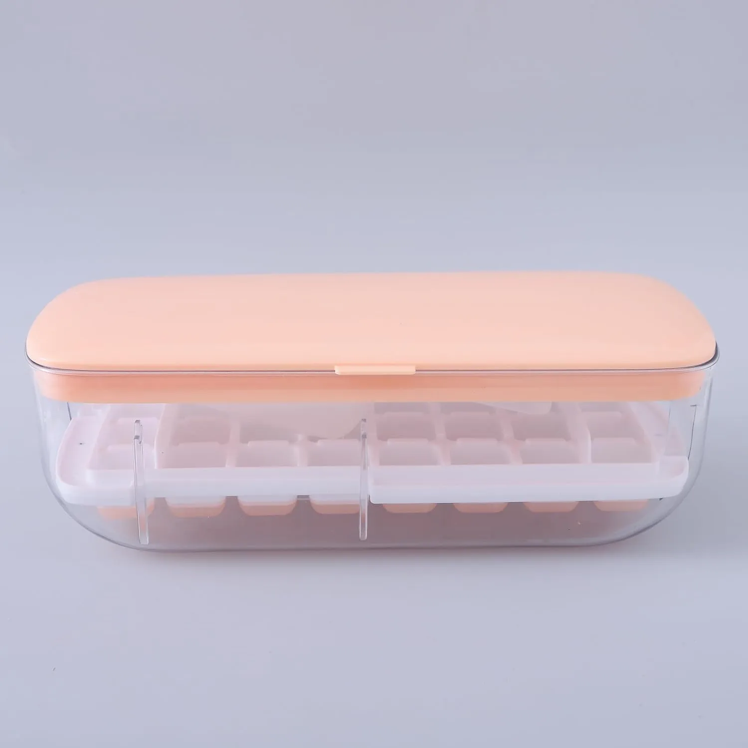 Kuber Industries Pack of 2 Ice Cube Tray with Lid | Ice Cube Storage Box with Ice Scoop | 24 Ice Cube Molds for Freezing | One-Press Demolding | BPA Free | Pink