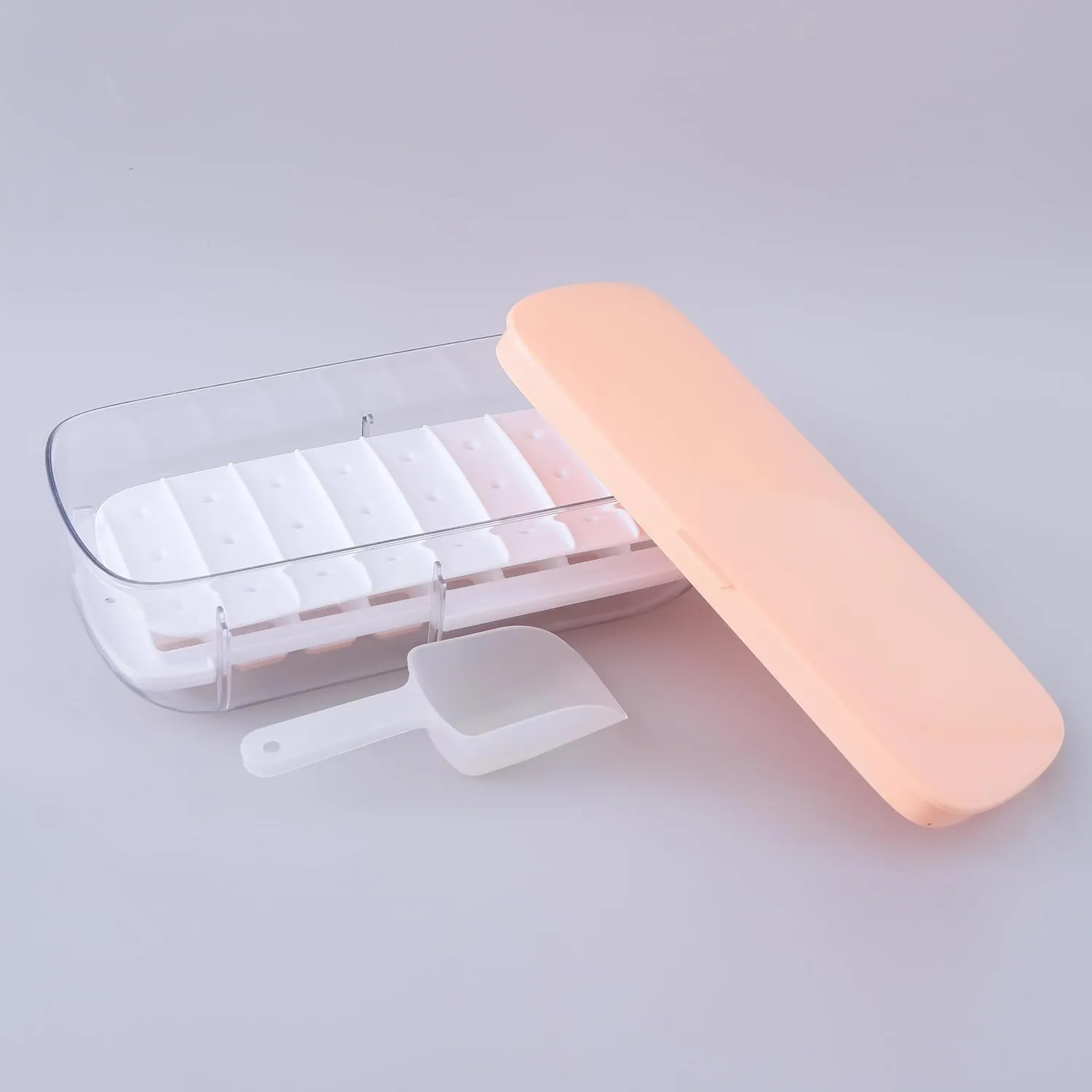 Kuber Industries Pack of 2 Ice Cube Tray with Lid | Ice Cube Storage Box with Ice Scoop | 24 Ice Cube Molds for Freezing | One-Press Demolding | BPA Free | Pink
