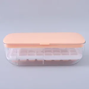 Kuber Industries Pack of 2 Ice Cube Tray with Lid | Ice Cube Storage Box with Ice Scoop | 24 Ice Cube Molds for Freezing | One-Press Demolding | BPA Free | Pink