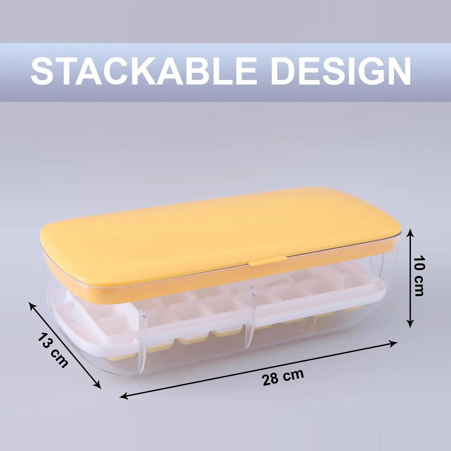 Kuber Industries Pack of 2 Ice Cube Tray with Lid | Ice Cube Storage Box with Ice Scoop | 24 Ice Cube Molds for Freezing | One-Press Demolding | BPA Free | Yellow