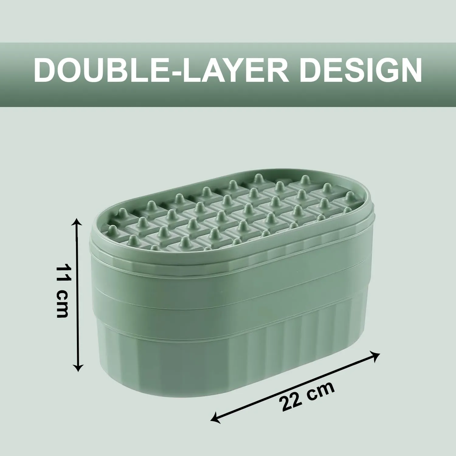 Kuber Industries Pack of 3| 2 Layer Ice Cube Tray with Lid | Ice Cube Storage Box with Ice Scoop | 72 Ice Cube Molds for Freezing | One-Press Demolding | BPA Free | Green