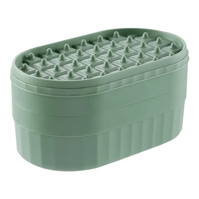 Kuber Industries Pack of 3| 2 Layer Ice Cube Tray with Lid | Ice Cube Storage Box with Ice Scoop | 72 Ice Cube Molds for Freezing | One-Press Demolding | BPA Free | Green