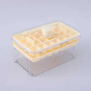 Kuber Industries Pack of 4| 2 Layer Ice Cube Tray with Lid | Ice Cube Storage Box with Ice Scoop | 56 Ice Cube Molds for Freezing | One-Press Demolding | BPA Free | Beige