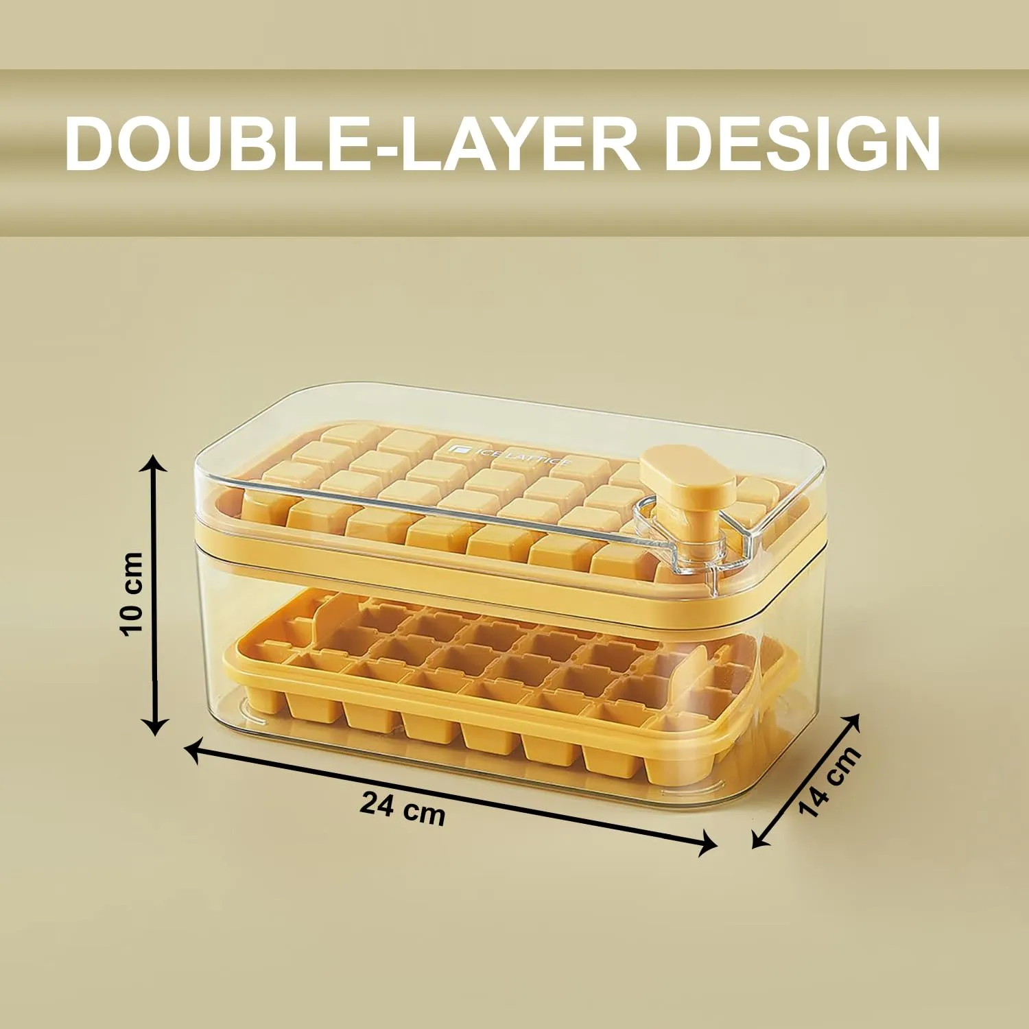 Kuber Industries Pack of 5|2 Layer Ice Cube Tray with Lid | Ice Cube Storage Box with Ice Scoop | 64 Ice Cube Molds for Freezing | One-Press Demolding | BPA Free | Orange
