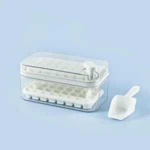 Kuber Industries Pack of 6| 2 Layer Ice Cube Tray with Lid | Ice Cube Storage Box with Ice Scoop | 64 Ice Cube Molds for Freezing | One-Press Demolding | BPA Free | White