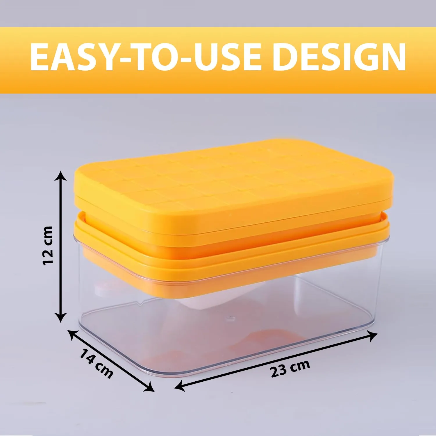 Kuber Industries Pack of 6|2 Layer Ice Cube Tray with Lid | Ice Cube Storage Box with Ice Scoop | 56 Ice Cube Molds for Freezing | One-Press Demolding | BPA Free | Orange