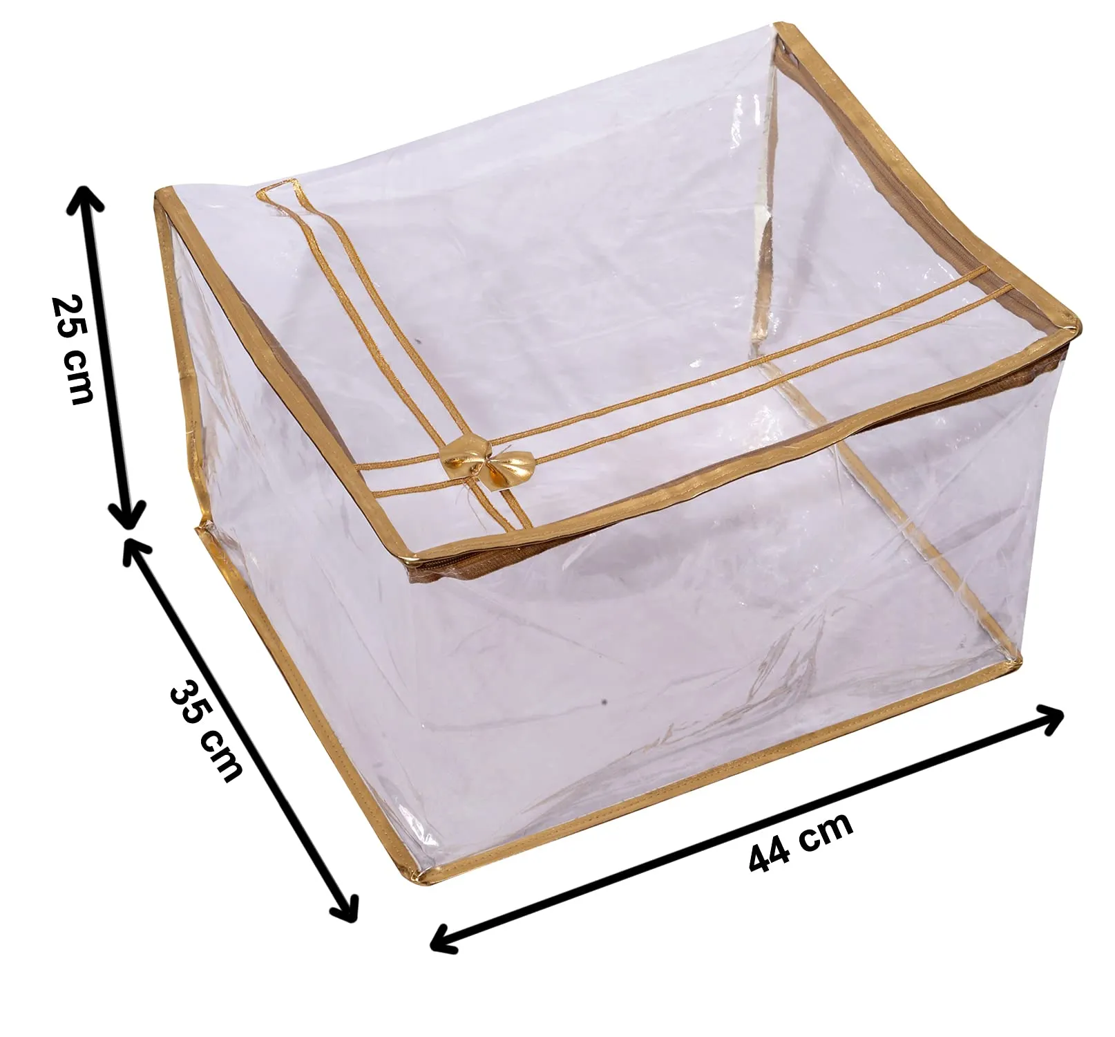 Kuber IndustriesBow Design 12"inch Transparent Saree Cover/Clothes Organiser For Wardrobe With Golden Border (Set of 3,Gold)-HS_38_KUBMART21544