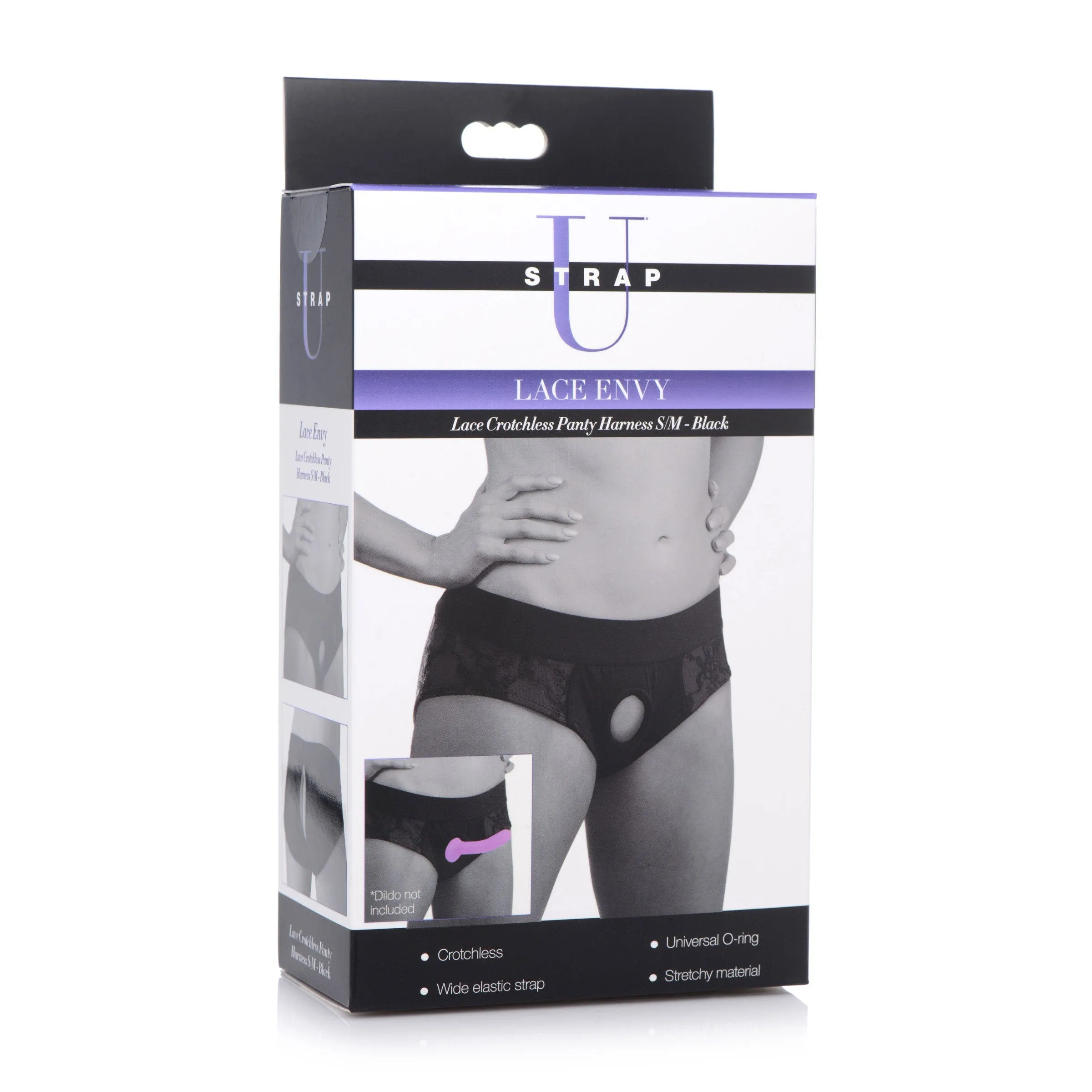 Lace Envy Black Crotchless Panty Harness - S/m