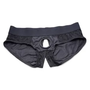 Lace Envy Black Crotchless Panty Harness - S/m
