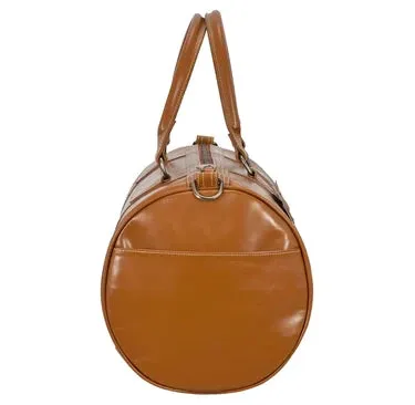 Leather Holdall Round Travel Bag In Tan