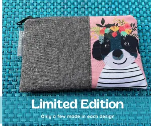 Limited Edition Catch All Zippered Pouch - Black and White Dog with Orange Background