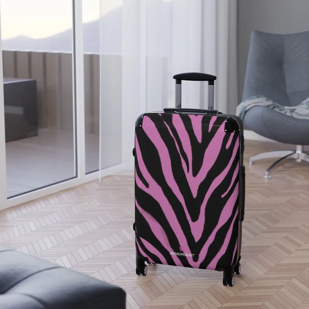 Pink Zebra Striped Print Suitcases, Zebra Striped Animal Print Designer Suitcase Luggage (Small, Medium, Large)