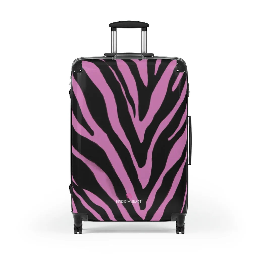Pink Zebra Striped Print Suitcases, Zebra Striped Animal Print Designer Suitcase Luggage (Small, Medium, Large)