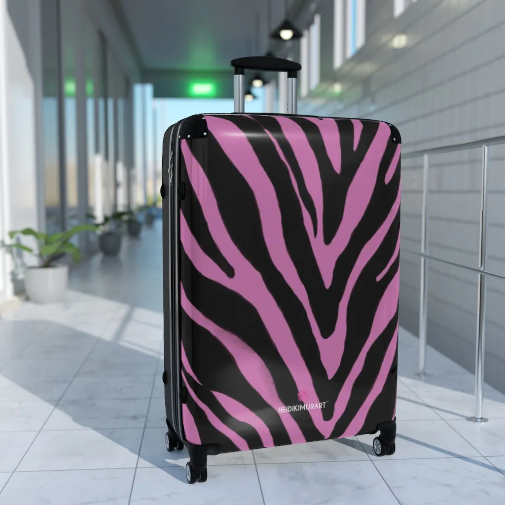 Pink Zebra Striped Print Suitcases, Zebra Striped Animal Print Designer Suitcase Luggage (Small, Medium, Large)