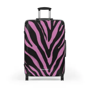Pink Zebra Striped Print Suitcases, Zebra Striped Animal Print Designer Suitcase Luggage (Small, Medium, Large)