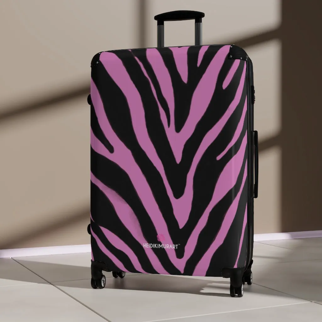 Pink Zebra Striped Print Suitcases, Zebra Striped Animal Print Designer Suitcase Luggage (Small, Medium, Large)