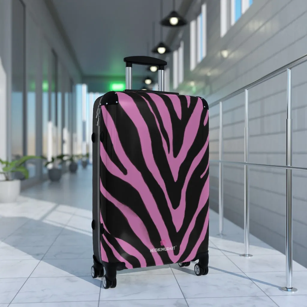 Pink Zebra Striped Print Suitcases, Zebra Striped Animal Print Designer Suitcase Luggage (Small, Medium, Large)