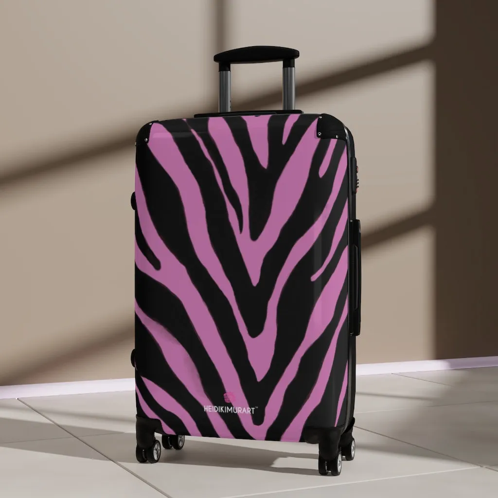 Pink Zebra Striped Print Suitcases, Zebra Striped Animal Print Designer Suitcase Luggage (Small, Medium, Large)