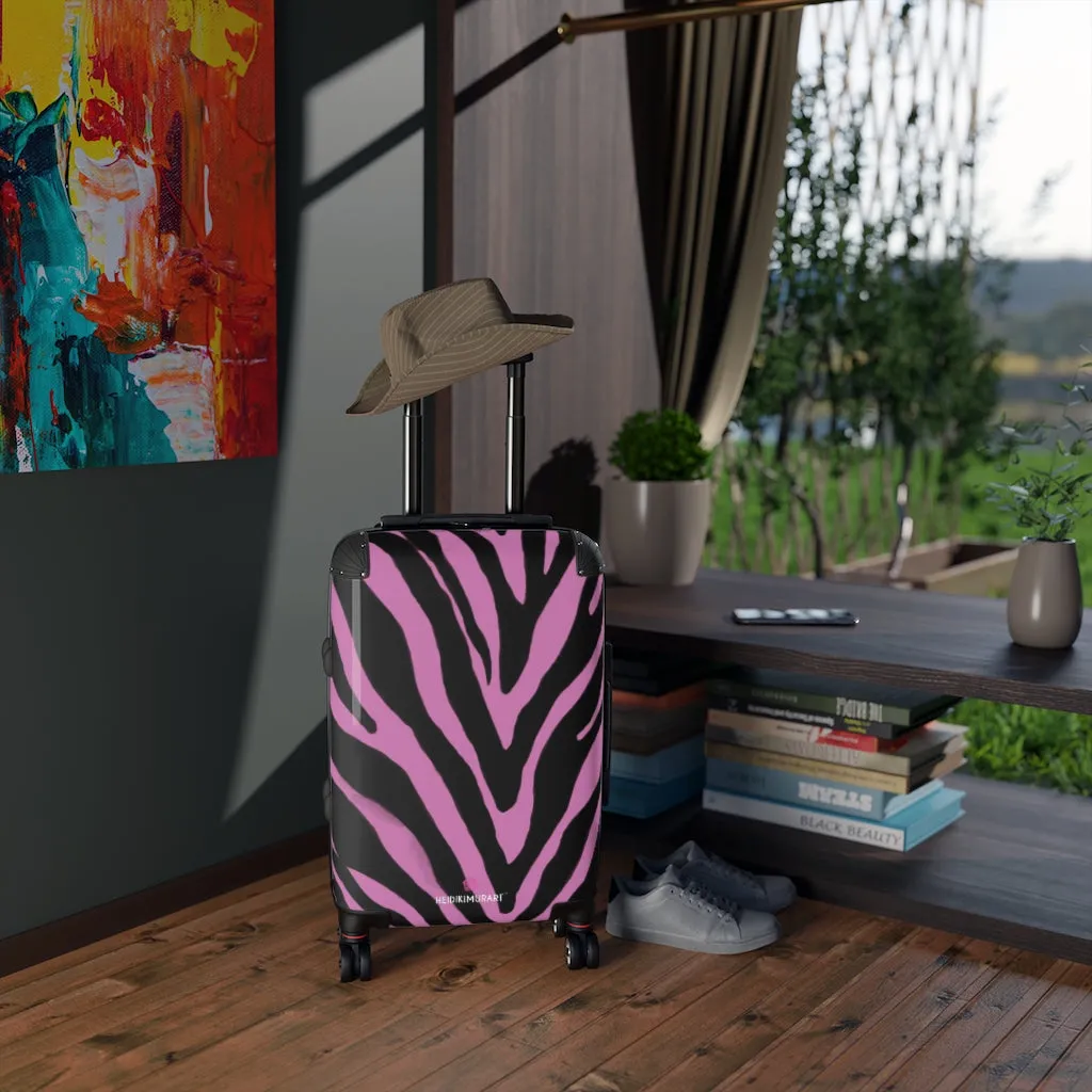 Pink Zebra Striped Print Suitcases, Zebra Striped Animal Print Designer Suitcase Luggage (Small, Medium, Large)