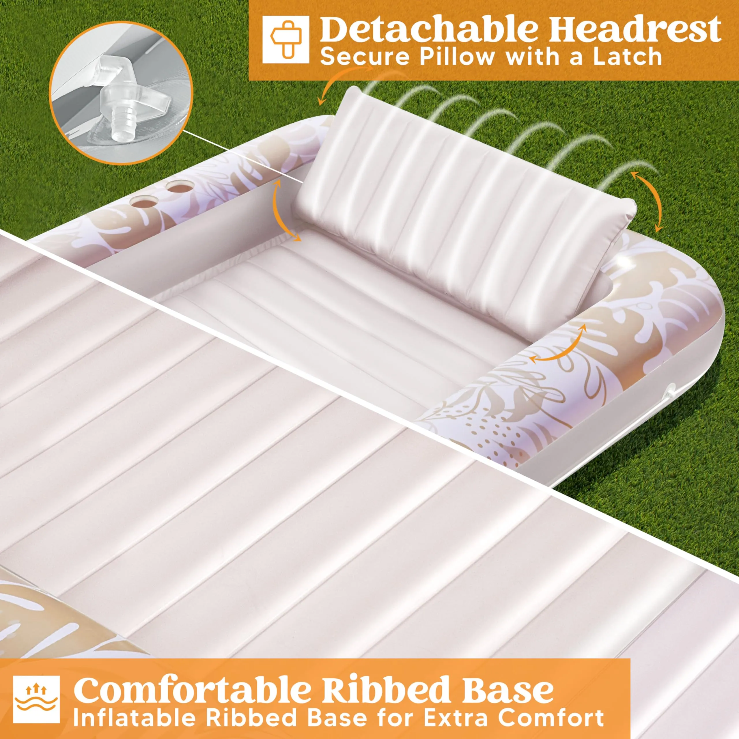 Sloosh Inflatable Tanning Pool Lounger Float for Adults, 70" x 46" Large Suntan Tub Pool Floats Sun Tan Tub Ice Bath Tub Tanning Bed Blow up Pool Raft Lounge Floatie, L-Oatmeal White