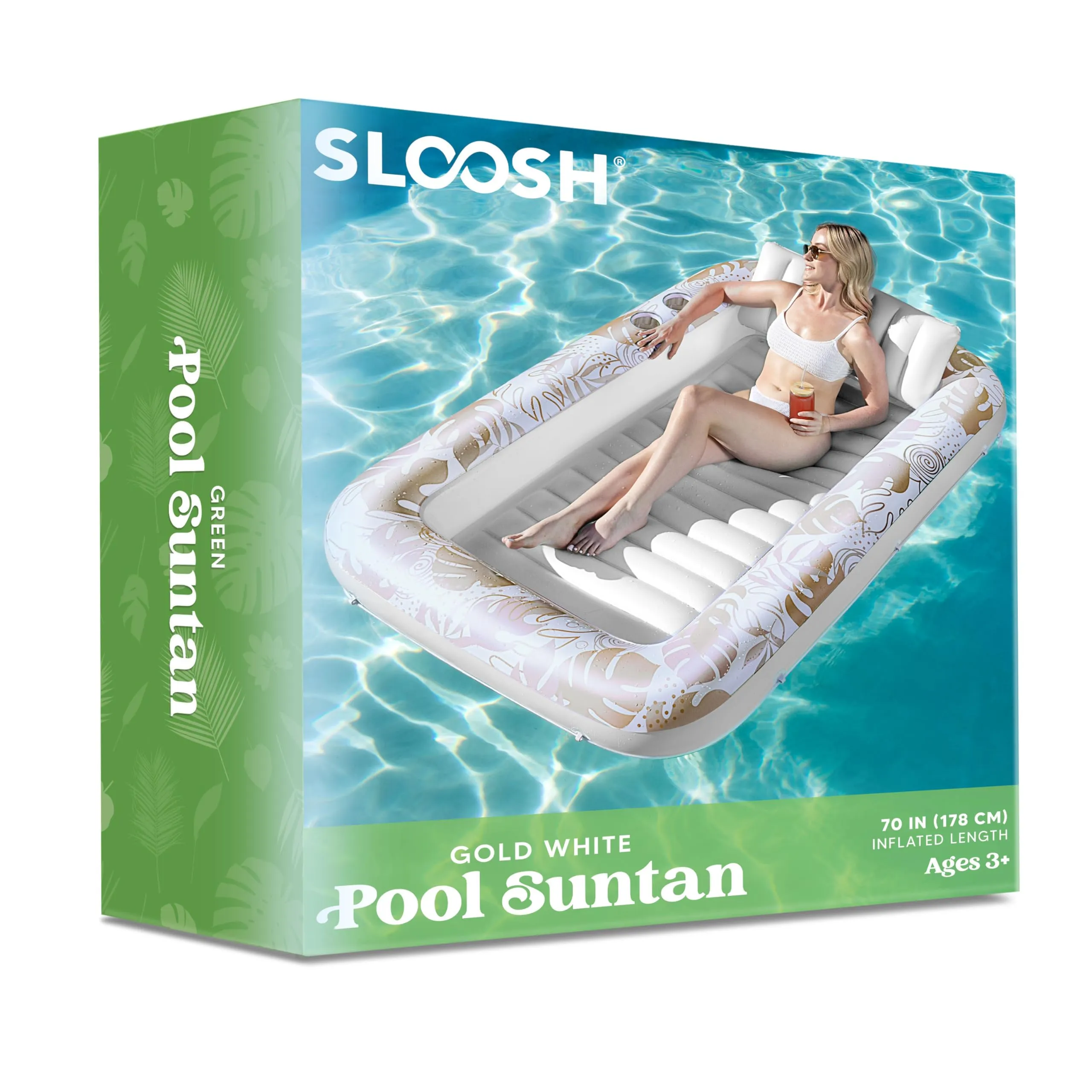 Sloosh Inflatable Tanning Pool Lounger Float for Adults, 70" x 46" Large Suntan Tub Pool Floats Sun Tan Tub Ice Bath Tub Tanning Bed Blow up Pool Raft Lounge Floatie, L-Oatmeal White