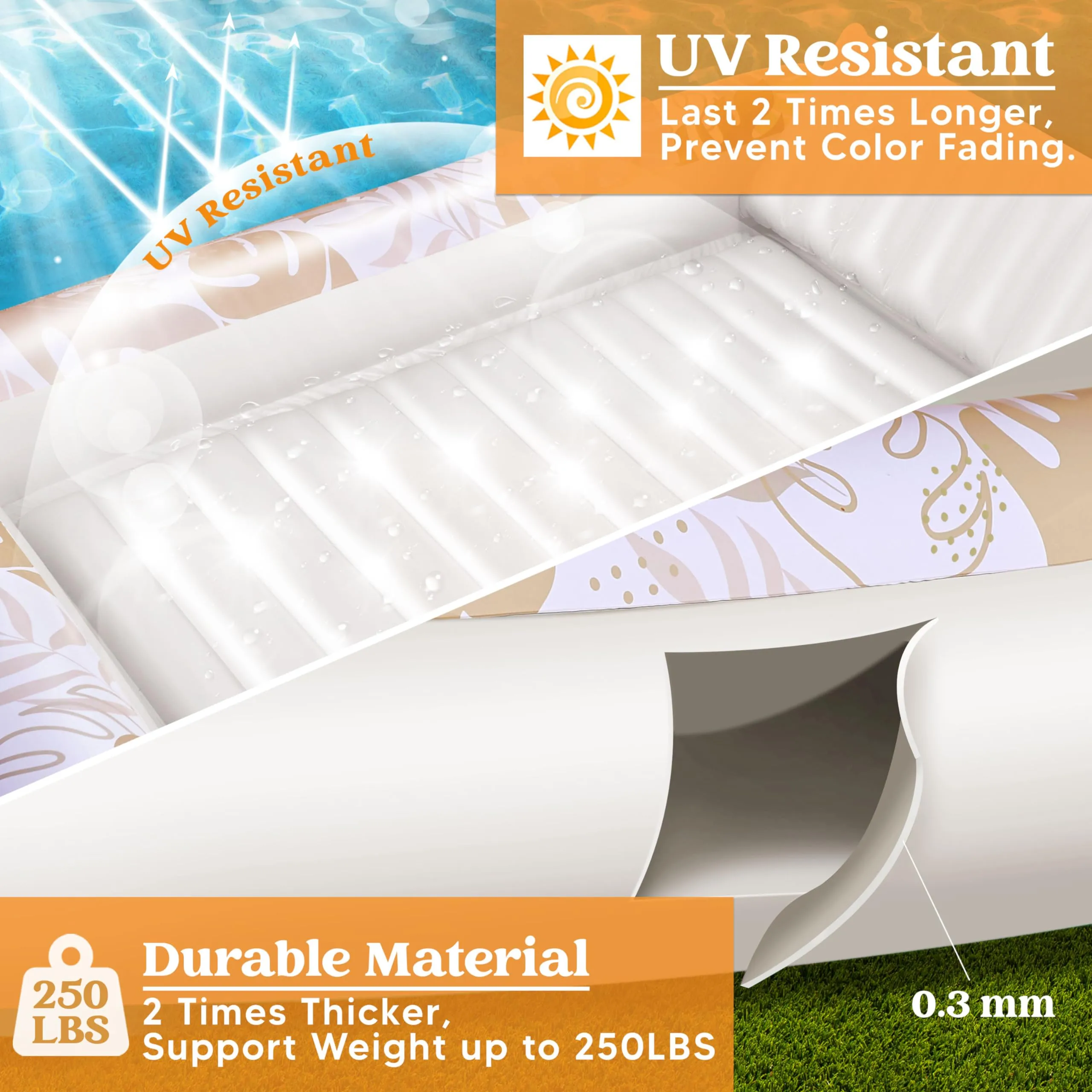 Sloosh Inflatable Tanning Pool Lounger Float for Adults, 70" x 46" Large Suntan Tub Pool Floats Sun Tan Tub Ice Bath Tub Tanning Bed Blow up Pool Raft Lounge Floatie, L-Oatmeal White
