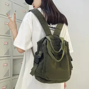 Sohiwoo Female Medium Size Canvas Textile Backpack Youth Vintage Korean Stylish Y2K Aesthetic Emo School Travel Convertible Bag Knapsack