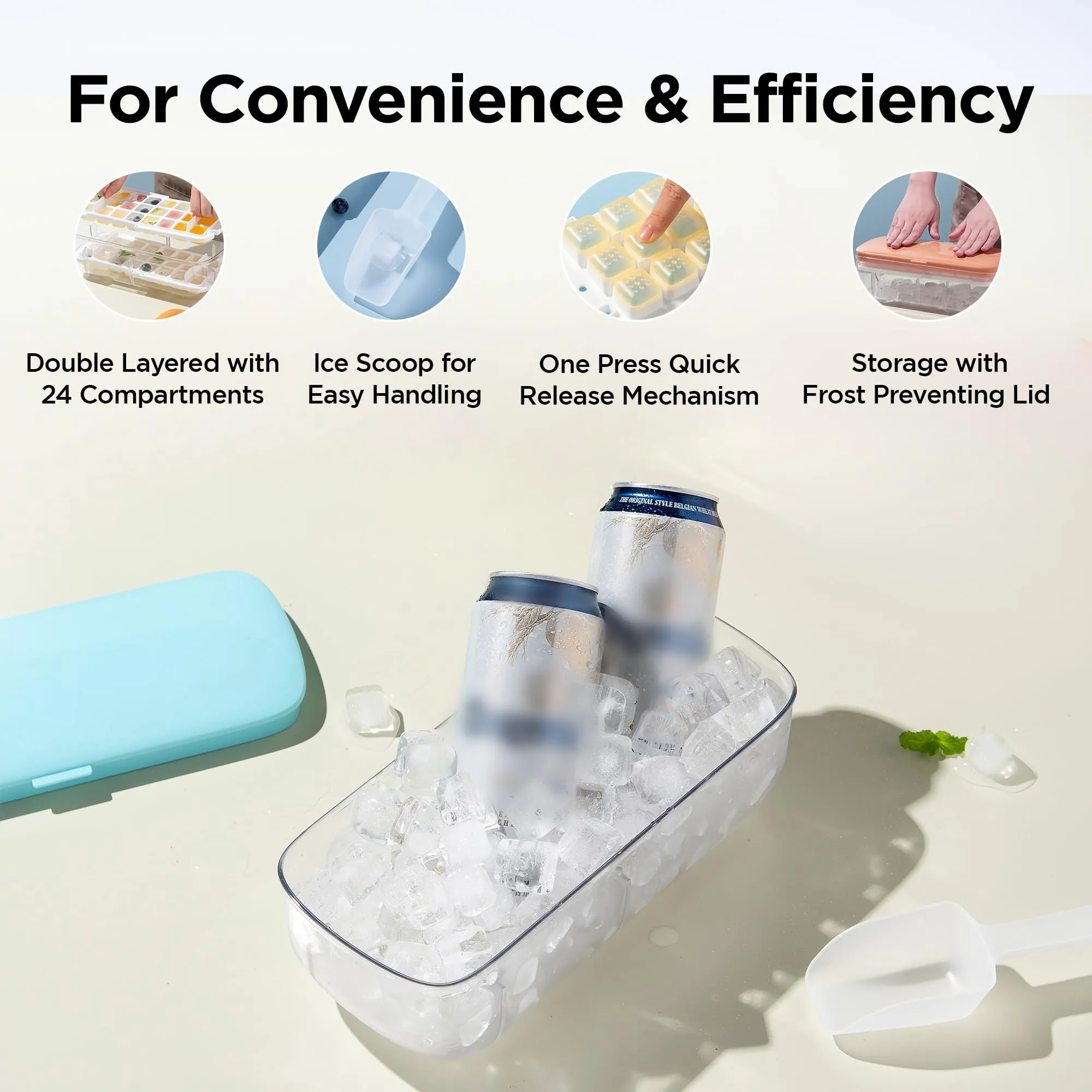UMAI Ice Cube Trays with Scoop | 24 compartments | One-Press Demolding | Ice Cubes for Whiskey Cocktails Soft Drinks Juices | BPA Free | Pink