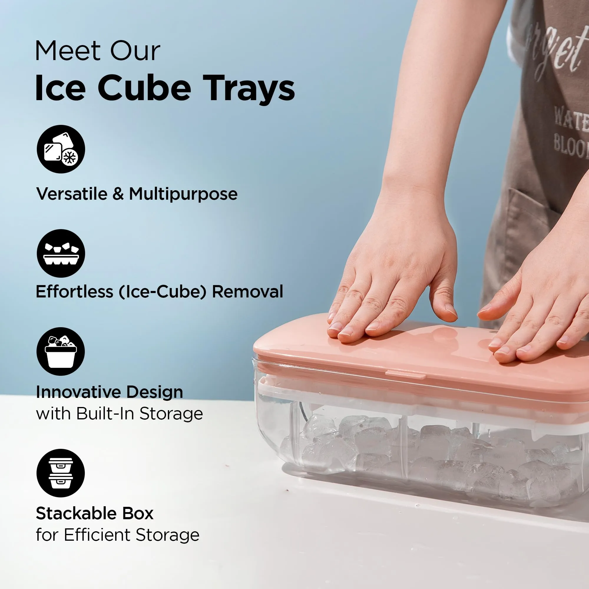 UMAI Ice Cube Trays with Scoop | 24 compartments | One-Press Demolding | Ice Cubes for Whiskey Cocktails Soft Drinks Juices | BPA Free | Pink