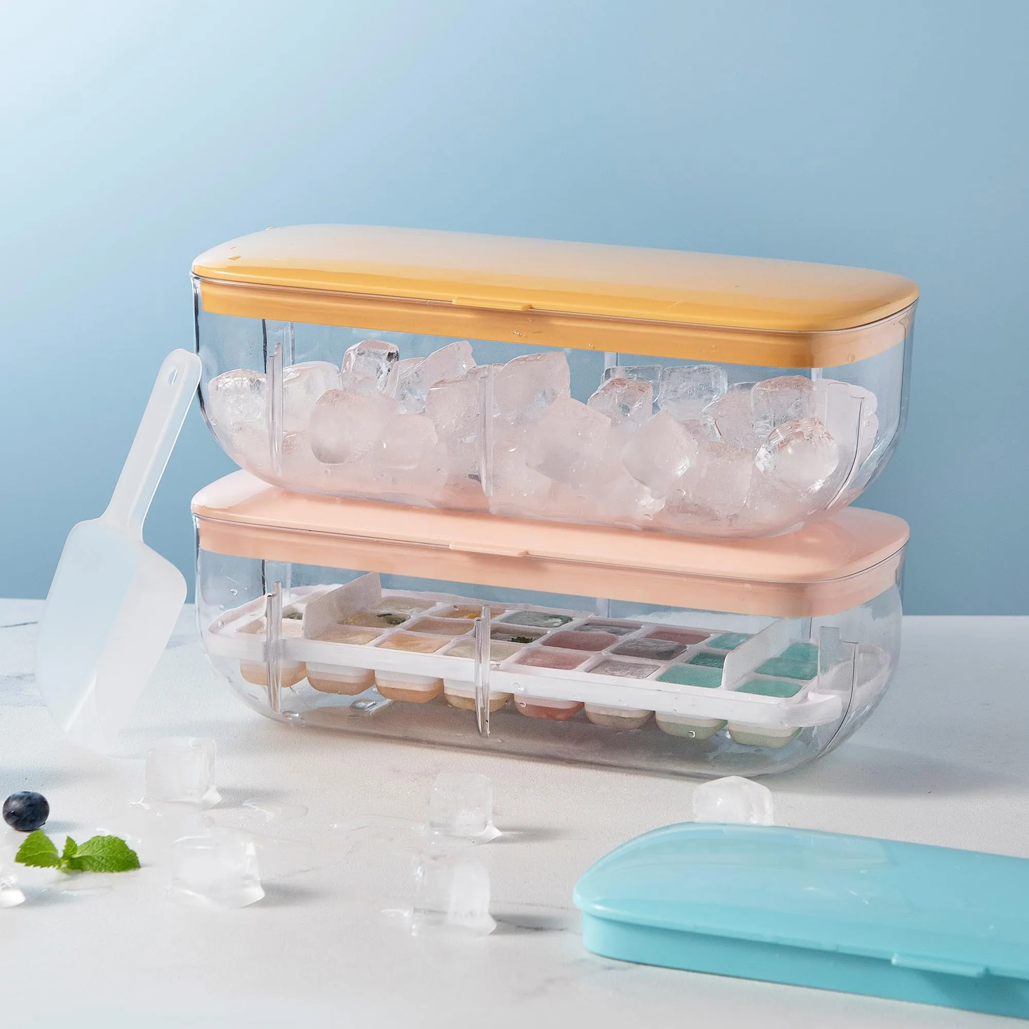 UMAI Ice Cube Trays with Scoop | 24 compartments | One-Press Demolding | Ice Cubes for Whiskey Cocktails Soft Drinks Juices | BPA Free | Pink